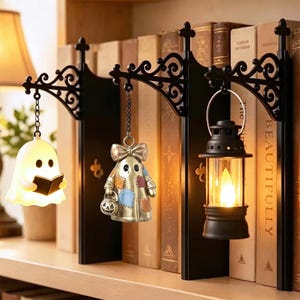 Halloween Bookshelf Lantern Light,Lantern Ghost Bookshelf Lamp Gothic Library Lantern,Spooky Reading Lamp Bookish Gift for Book Lovers