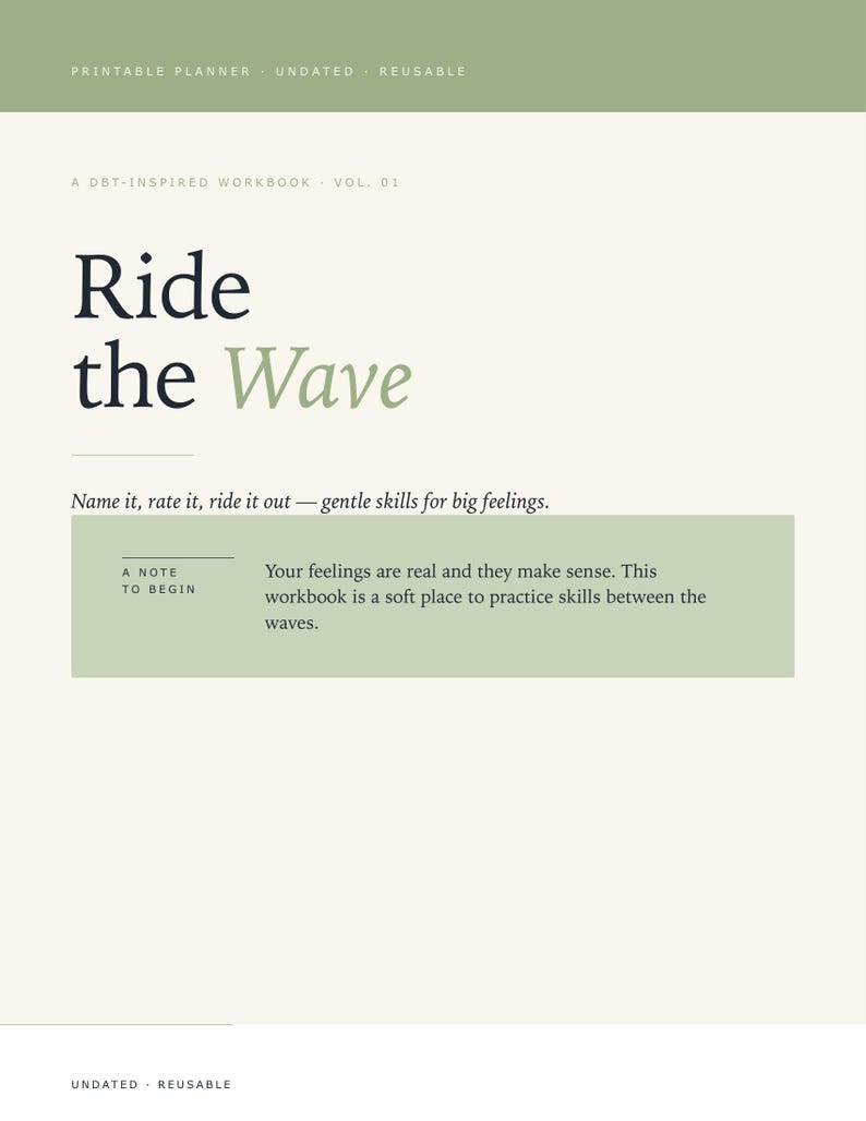 Ride the Wave DBT Workbook Printable PDF | Emotional Regulation ...