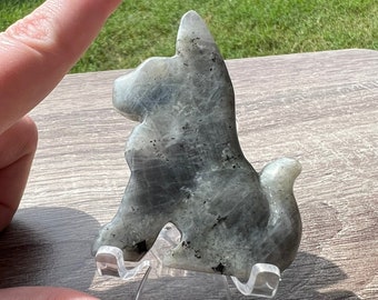 Labradorite dog carving