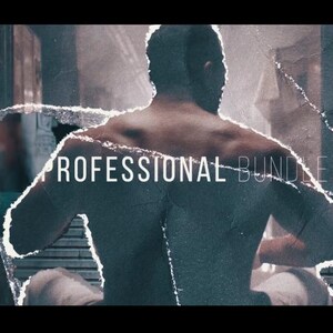 May include: A distressed image featuring a muscular person from the back, with the words "PROFESSIONAL BUNDLE" overlaid. The image has a textured, torn paper effect, with a muted color palette.
