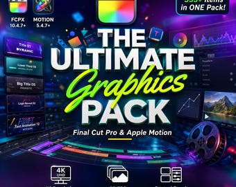 Final Cut Pro Apple Motion Video Graphics Kit | 500+ 4K Transitions, Titles, Overlays, Motion Effects, Templates for Social Media, YouTube