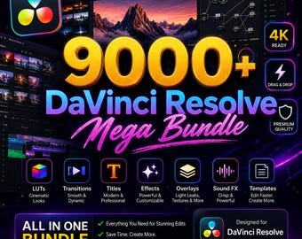 DaVinci Resolve Mega Bundle: 9000+ Transitions, LUTs, Titles, Effects (Digital Download)