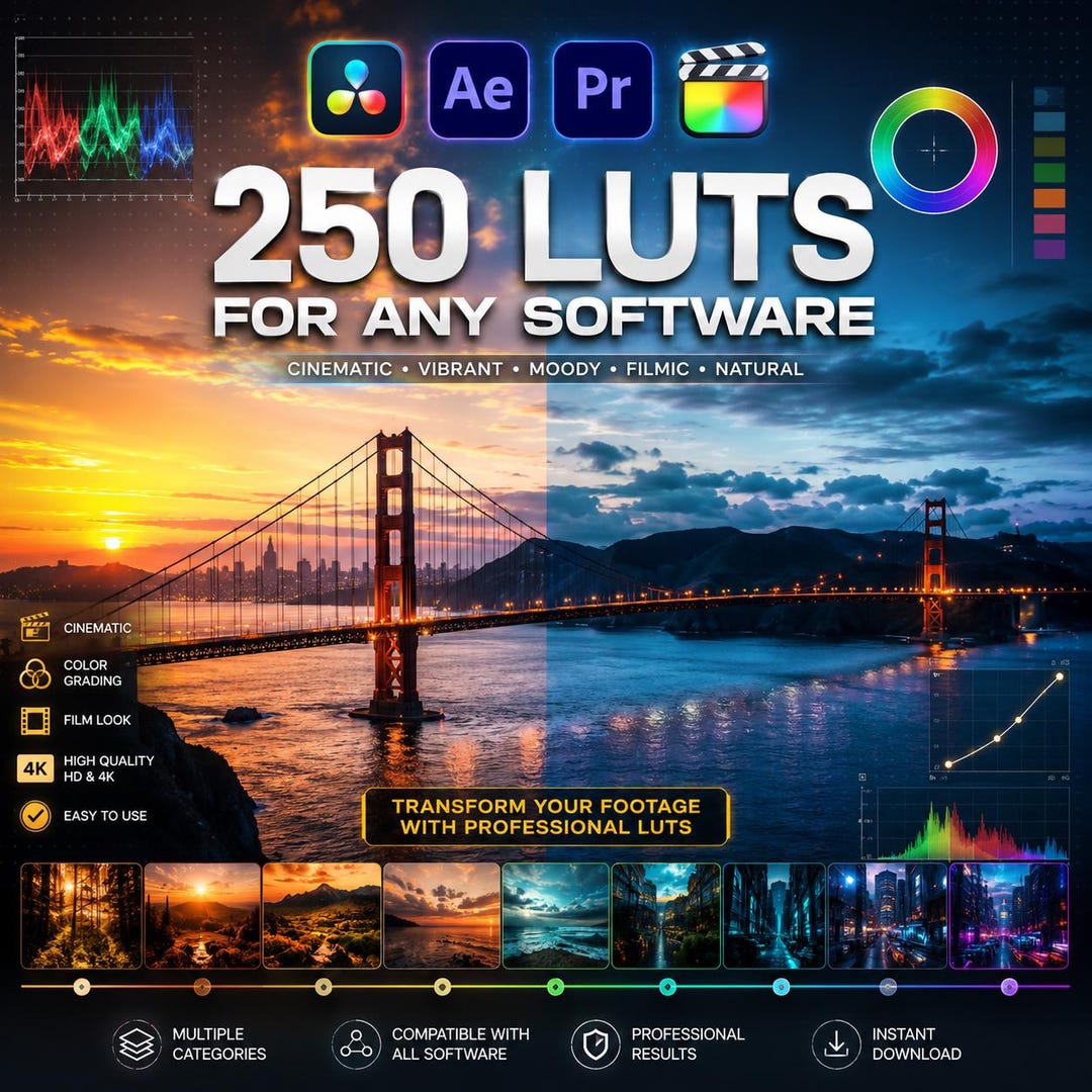 250 Cinematic Luts | Color Grading Presets for Video Editing - Etsy