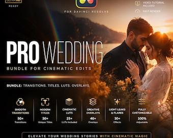 Pro Wedding Bundle for Davinci Resolve – Transitions, Titles, LUTs, Overlays