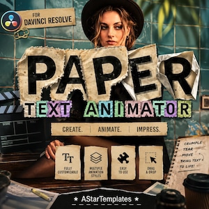 Paper Text Animator för DaVinci Resolve | Mall för animation av typografisk rivning av papper | Dra och släpp titlar | Redigerbar rörlig grafik