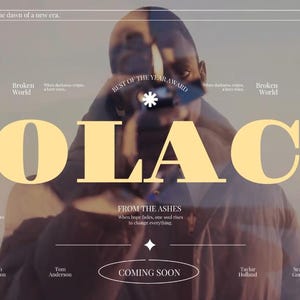 Puede incluir: Imagen promocional de "SOLACE" con una persona borrosa en el fondo. La palabra "SOLACE" est&aacute; en letras grandes y doradas. El texto incluye "Rise of a Hero", "From the Ashes" y "Forged by Fate". La frase "Coming Soon" tambi&eacute;n es visible.