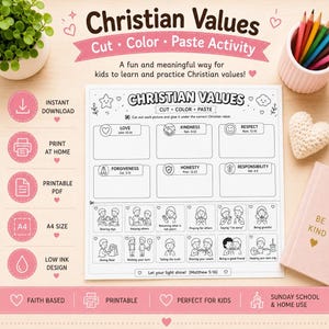 Christian Values Matching Activity | Bible Character Traits Printable (Digital Download)