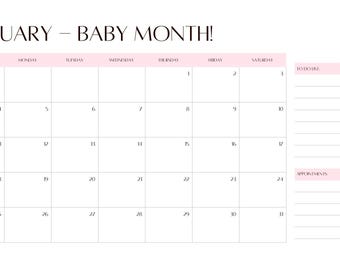 Kalender februari 2027 aanstaande moeder 2026-2027 met gepersonaliseerde babymaand