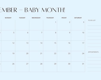 Kalender voor aanstaande moeders 2026-2027 (december 2026) met gepersonaliseerde babymaand.