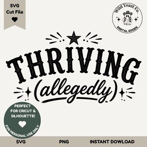 May include: A black digital graphic design featuring the text THRIVING (allegedly) in a bold, stylized font. The design includes a central star, decorative sparkles, and a circular logo in the top right corner with a ghost wearing a cowboy hat.