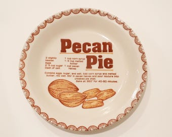 Vintage Pecan Pie Recipe Plate Dish - Mt Mount Clemens Pottery 10.5" Made in Japan