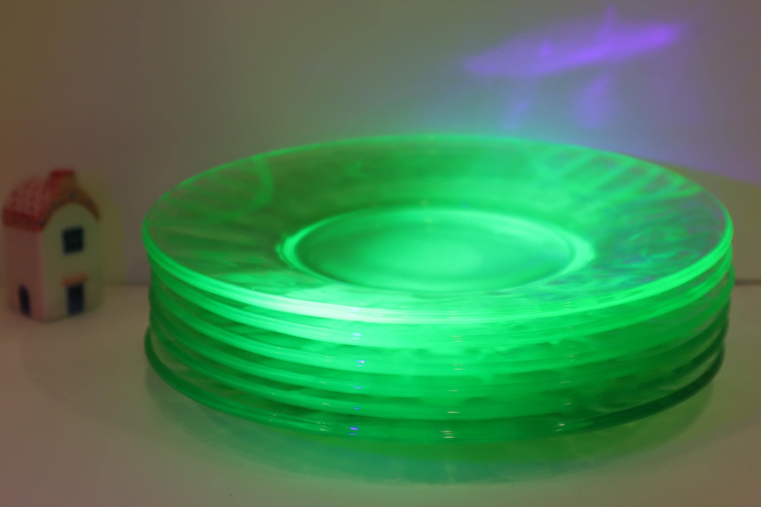 Green Glass Etched Plates - Etsy