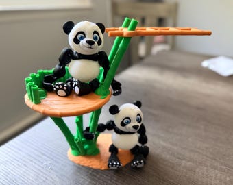 Articulated Panda Bamboo Playset | 3D Printed Poseable Figures, Desk Toy Display