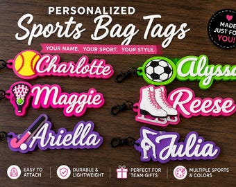 Personalized Sports Bag Tag | Custom Athlete Name Tag | Softball Soccer Lacrosse Gymnastics Figure Skating | Team Gift for Kids