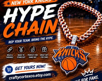 NY Knicks Hype Chain Necklace | 3D Printed Basketball Fan Jewelry, Game Day Accessory