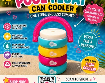 Pool Float Inspired Can Cooler | Color-Changing Lid | 12 oz Soda Can Holder | Summer Drink Sleeve | Beach & Pool Party Accessory