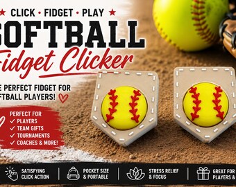 Softball Fidget Clicker Keychain | Softball Gift for Girls | 3D Printed Sensory Fidget | Team Gift | Softball Player Accessory