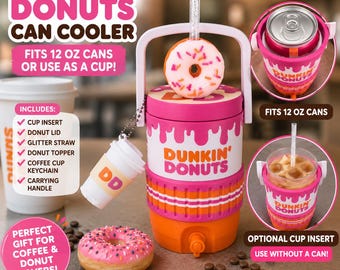 Dunkin' Donuts 3D Printed Can Cooler | Reusable Cup Insert, Glitter Straw, Donut Lid
