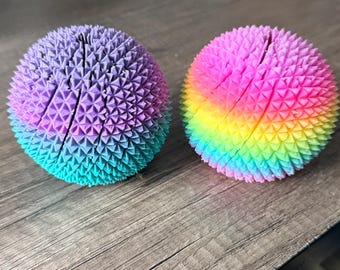 Spiky Expandable Fidget Ball | 3D Printed Sensory Toy | Rainbow & Glow in the Dark Available