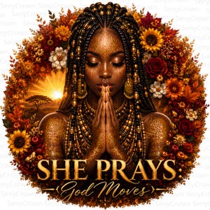 She Prays God Moves PNG, Black Woman Prayer PNG, Christian Afro Woman Clipart, Faith Sublimation PNG, Christian Wall Art