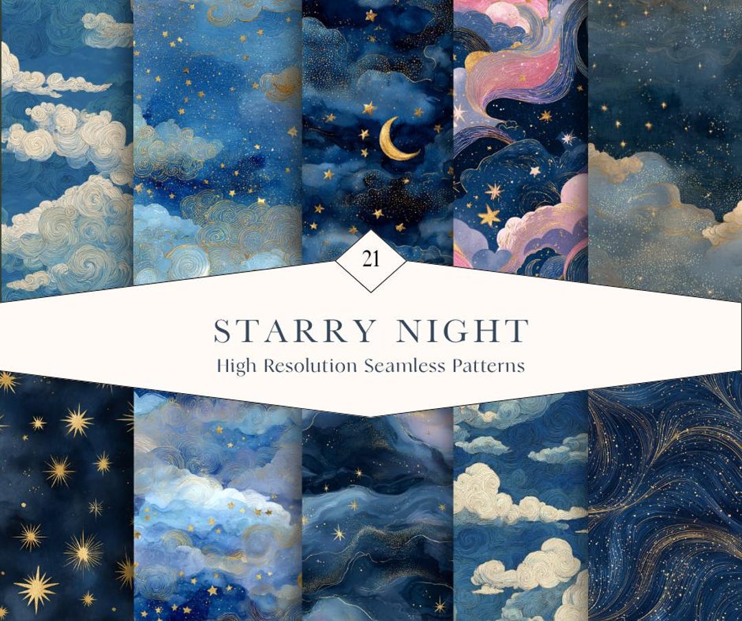 21 Starry Night Seamless Patterns – Celestial Digital Papers With ...