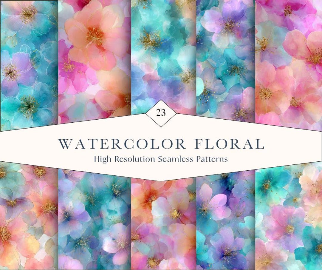 23 Watercolor Floral Seamless Patterns – Dreamy Pastel Flower Digital ...