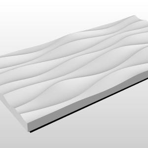 May include: A white, rectangular wall panel with a wave-like, textured design. The panel has a smooth, matte finish and a black edge. The wavy pattern creates a sense of depth and movement, suitable for interior design.