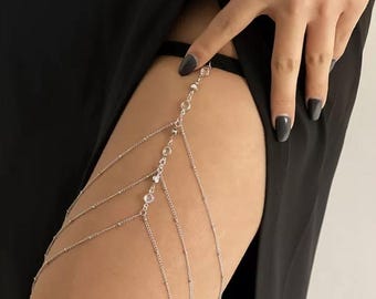 New Rock Silver Quiet Luxury Crystal Thigh Chain