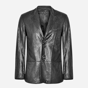 Men's Black Python Embossed Lambskin Leather Blazer – Luxury Sport Coat Evening Jacket