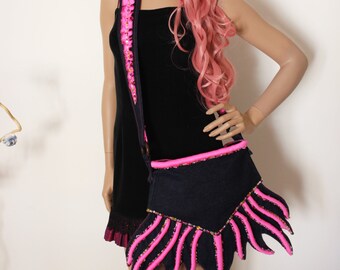 HOT Pink DENIM crazy shape Bag