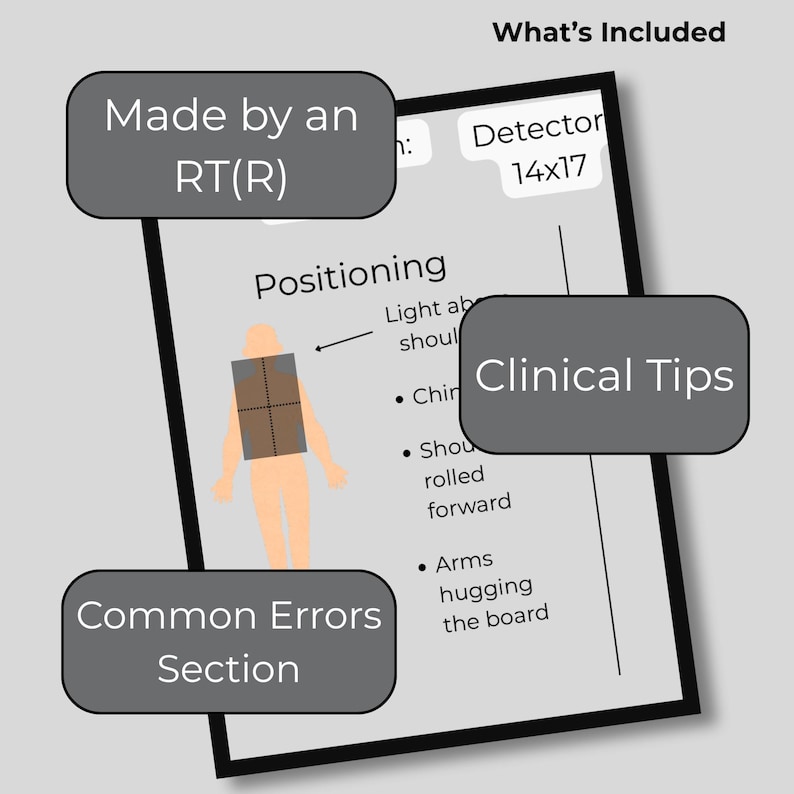 Rt Radiographic Reference Chart PA Chest X-ray Positioning Guide | Radiography Student Cheat Sheet | X ...