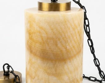 Modern Japandi Onyx Hanging Lamp - Wabi-Sabi Natural Stone Pendant Light - Hand-Carved Translucent Cylinder Onyx Light Fixture, Collection