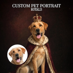 Custom Royal Pet Portrait from Photo, Custom Watercolor Pet Portrait, Pet Memorial Gift, Custom Dog Painting, Cat Portrait Gift