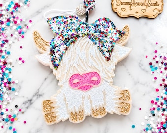 Pixie Dust Highland Cow with bow Freshie | Car Gift |Western Car Accessory