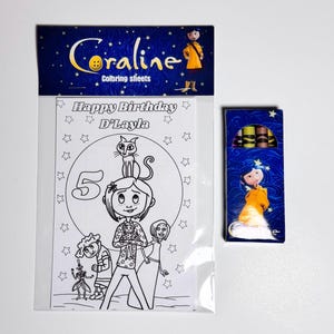 Inspired Coraline Coloring Sheets Pack | Personalized Birthday Coloring Sheets | Custom Party Favor | Birthday Activity Set ColorPack+crayonBox