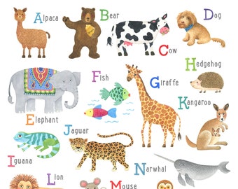 Alphabet poster, Animal poster, Kids alphabet print, Animal alphabet print, Alphabet wall art, Animal Kids Decor, alphabet poster