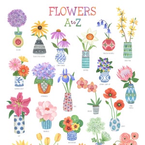 Flower, Floral, Print, Flowers a to z, Floral Poster, Flower Poster, Decor, Home Alphabet, Flowers, Flower watercolor print, botanical