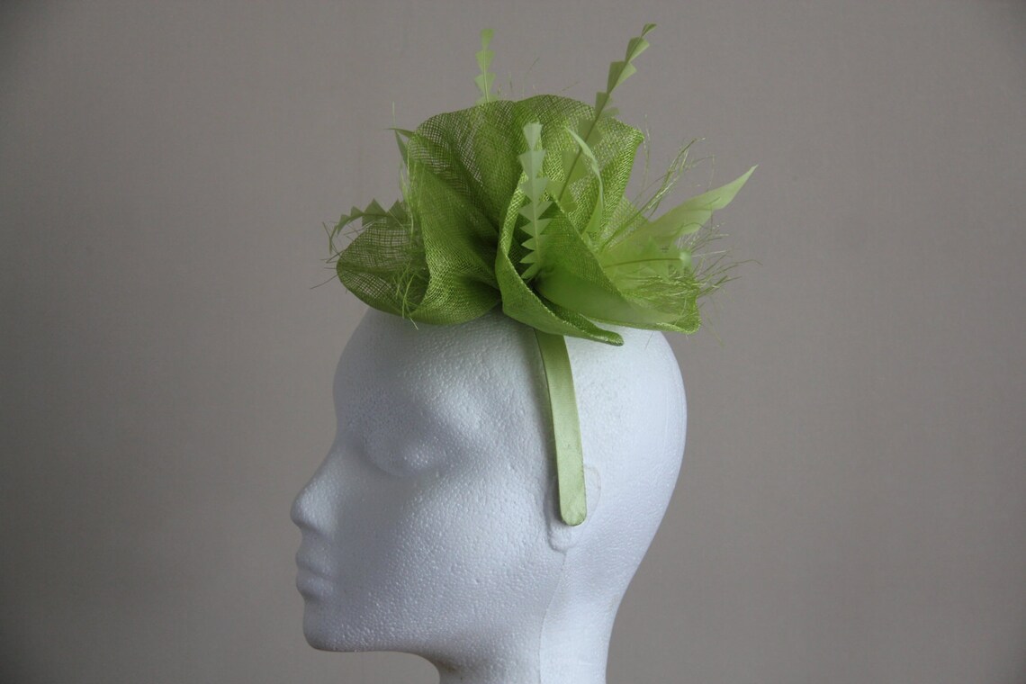 Apple Green Sinamay Wave Fascinator with Chevron Feathers on Etsy
