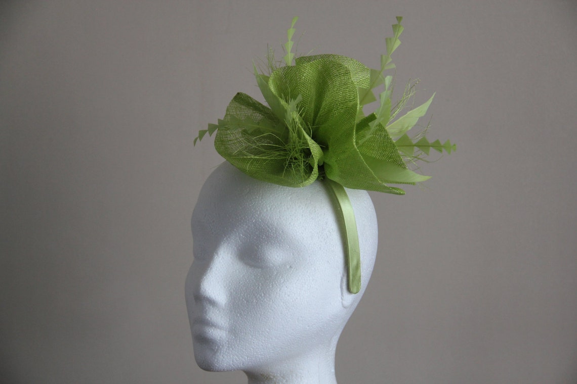 Apple Green Sinamay Wave Fascinator with Chevron Feathers on Etsy