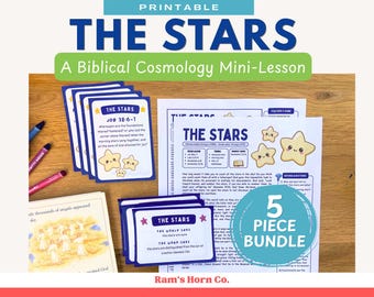Leçon de cosmologie biblique « Les étoiles » | Étude biblique pour l'instruction à domicile chrétienne | Cartes de versets à mémoriser et flashcards | PDF imprimable