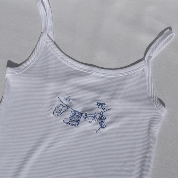 Coastal Cowgirl Embroidered Tank Top Minimal Western Baby Tee