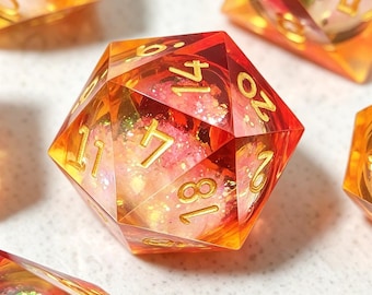 Sunset Gradient Resin Dice Set, Sharp Edge Polyhedral RPG, Iridescent Glitter DND Dice