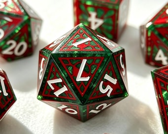 Rood-groene hars-dobbelsteenset met glas-in-lood, kathedraalvenster polyedrische RPG-dobbelstenen