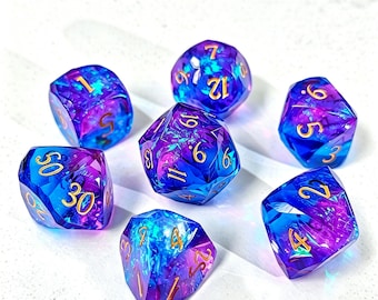 Twilight Galaxy-harsdobbelstenenset, scherpe rand polyedrische DnD RPG-dobbelstenen (7-delig)