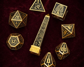 Metalen dobbelstenenset, Egyptische hiërogliefen, obelisktoren, veelzijdige RPG-dobbelstenen