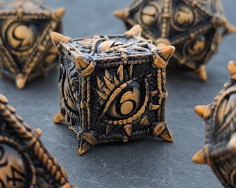 Metal DND Dice Set, Dragon Scale Polyhedral Dice, Heavy RPG Dice Set, Antique Bronze Tabletop Dice, Fantasy Gaming Gift