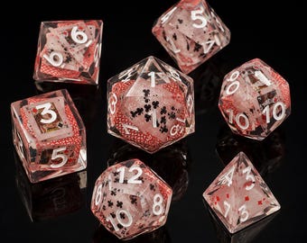 Set van 7 polyhedrale RPG/D&D-dobbelstenen, transparante D20 voor casino en poker