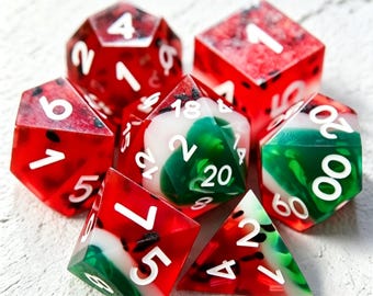 Watermeloen scherpe rand polyedrische dobbelstenen set, RPG-dobbelstenen met fruitthema