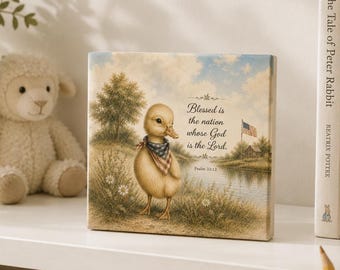 Patriotic Duck Canvas Wall Art | Psalm 33:12 Christian Americana Decor | Farmhouse 4th of July Vertical Canvas
