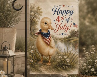 Happy 4th of July Duck Garden Flag | Patriotic Farmhouse Outdoor Banner | Americana Summer Yard Decor